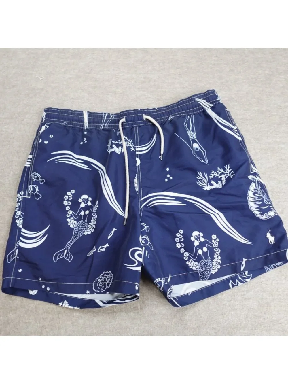 Polo Ralph Lauren Swim Shorts Large Blue Mermaid Diver Lined 5